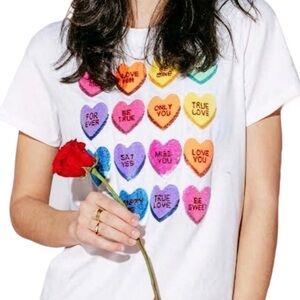 Colorful Conversation Heart Print QOS T-Shirt